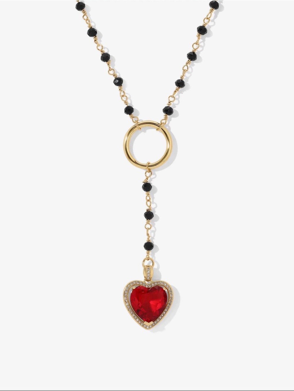 Vanessa Mooney Gold Statement Necklace with Black Beads Red Heart Brand New